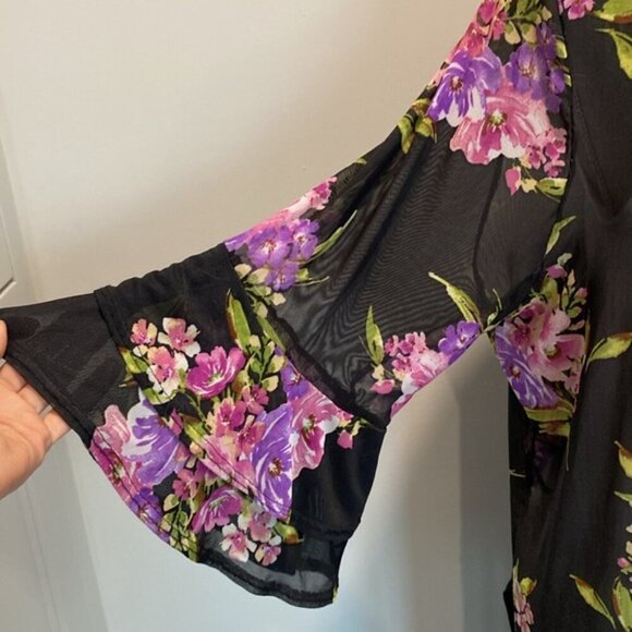 Emerald Black Floral Duster size 1X - Picture 9 of 12